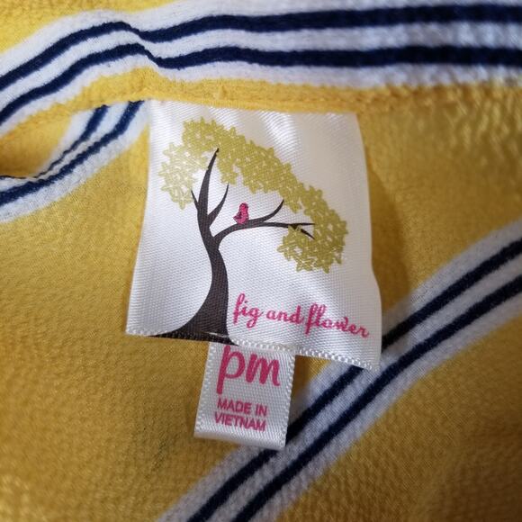 Fig and Flower Yellow Blue White Floral Striped Button Front Top Size Medium P - Picture 3 of 3